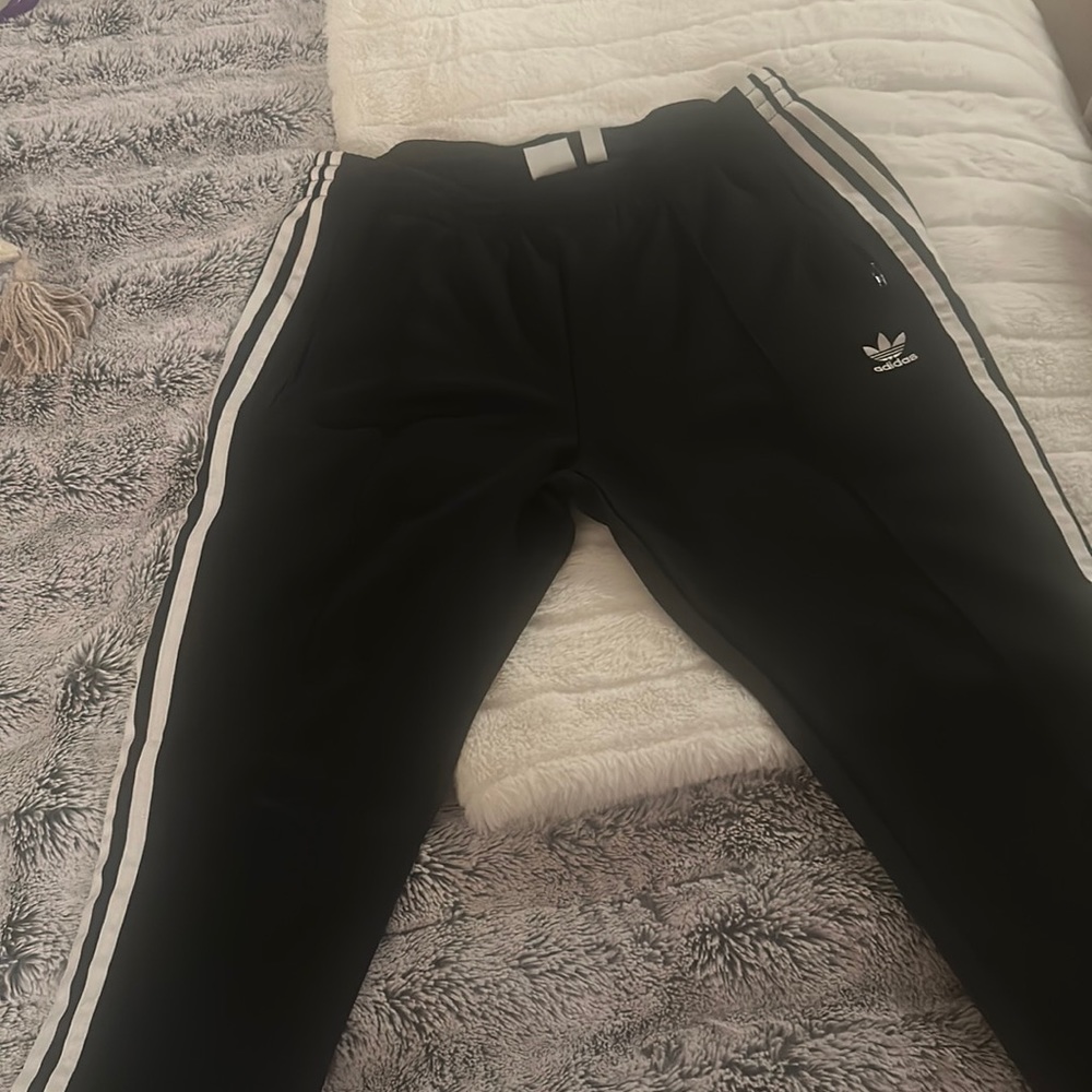 ADIDAS TRACK SUIT PANTS BLACK WHITE STRIPES SIZE MEDIUM